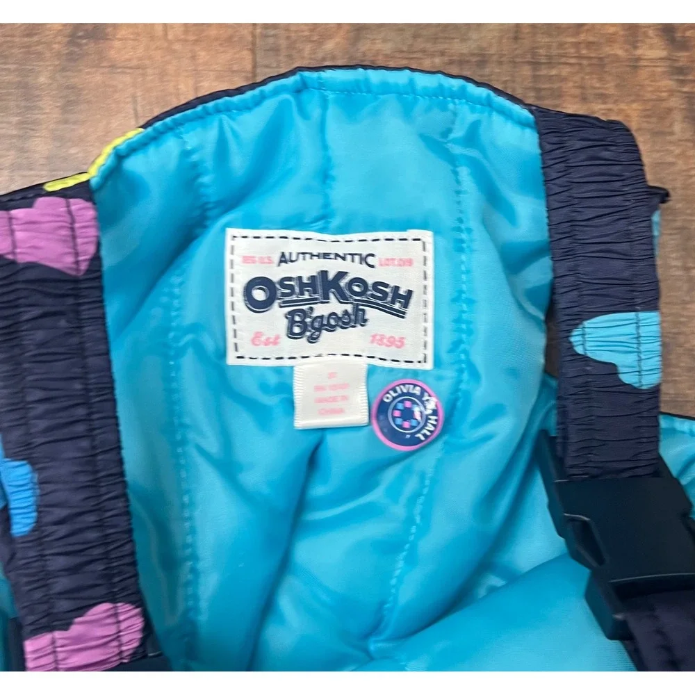 OshKosh B'gosh Toddler Girls Size 3T Snow Pants Bib Overalls Heart Navy Pink